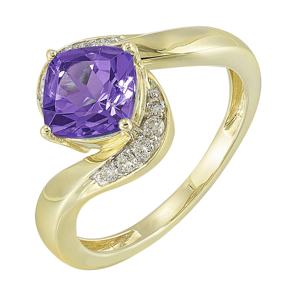 10Kt Yellow Gold Diamond 1/10Ctw & Amethyst 1 3/4Ctw Ring