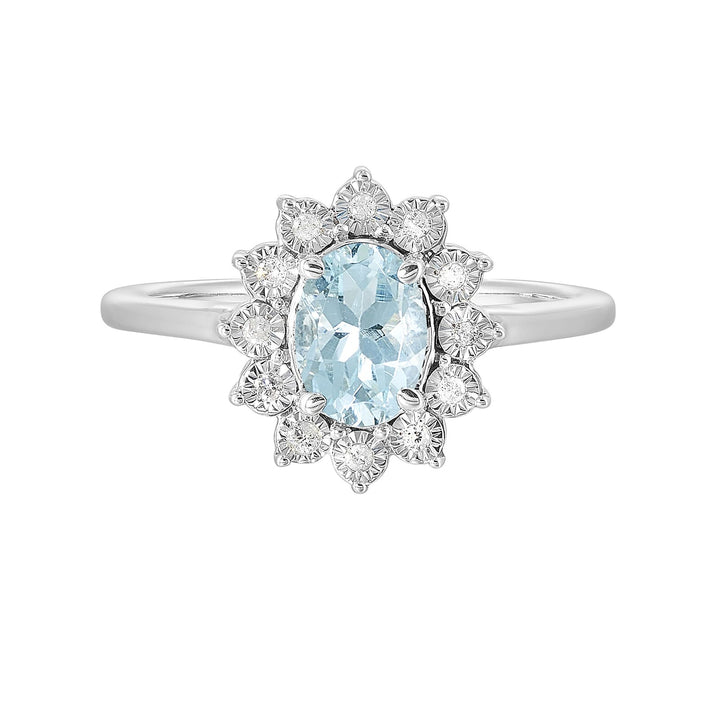 Silver Diamond 1/20Ctw & Aquamarine 1Ctw Ring