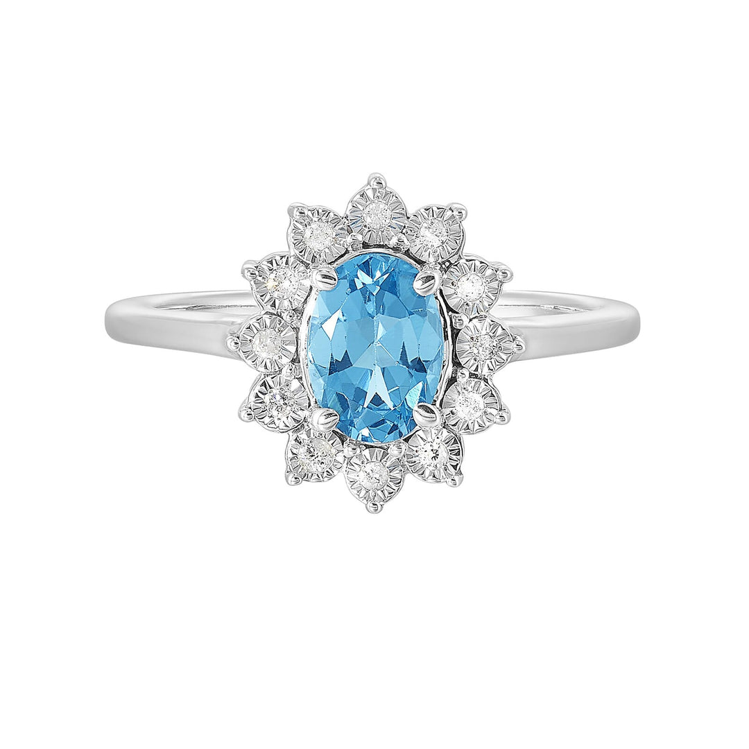 Silver Diamond 1/20Ctw & Blue Topaz 1Ctw Ring