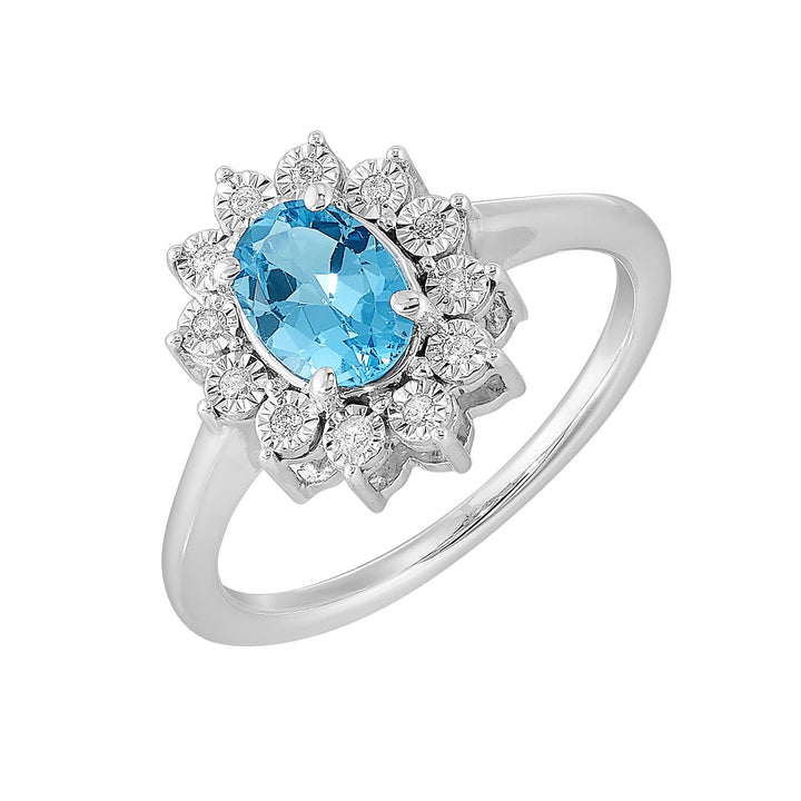 Silver Diamond 1/20Ctw & Blue Topaz 1Ctw Ring