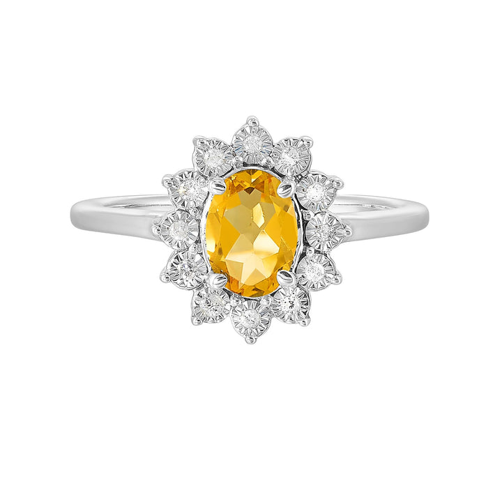 Silver Diamond 1/20Ctw & Citrine 1Ctw Ring