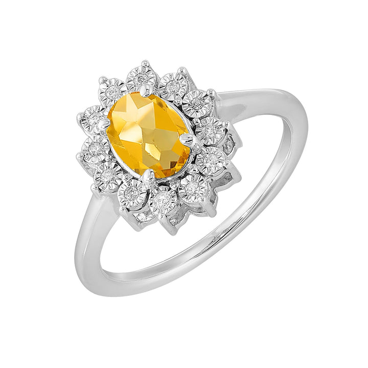 Silver Diamond 1/20Ctw & Citrine 1Ctw Ring