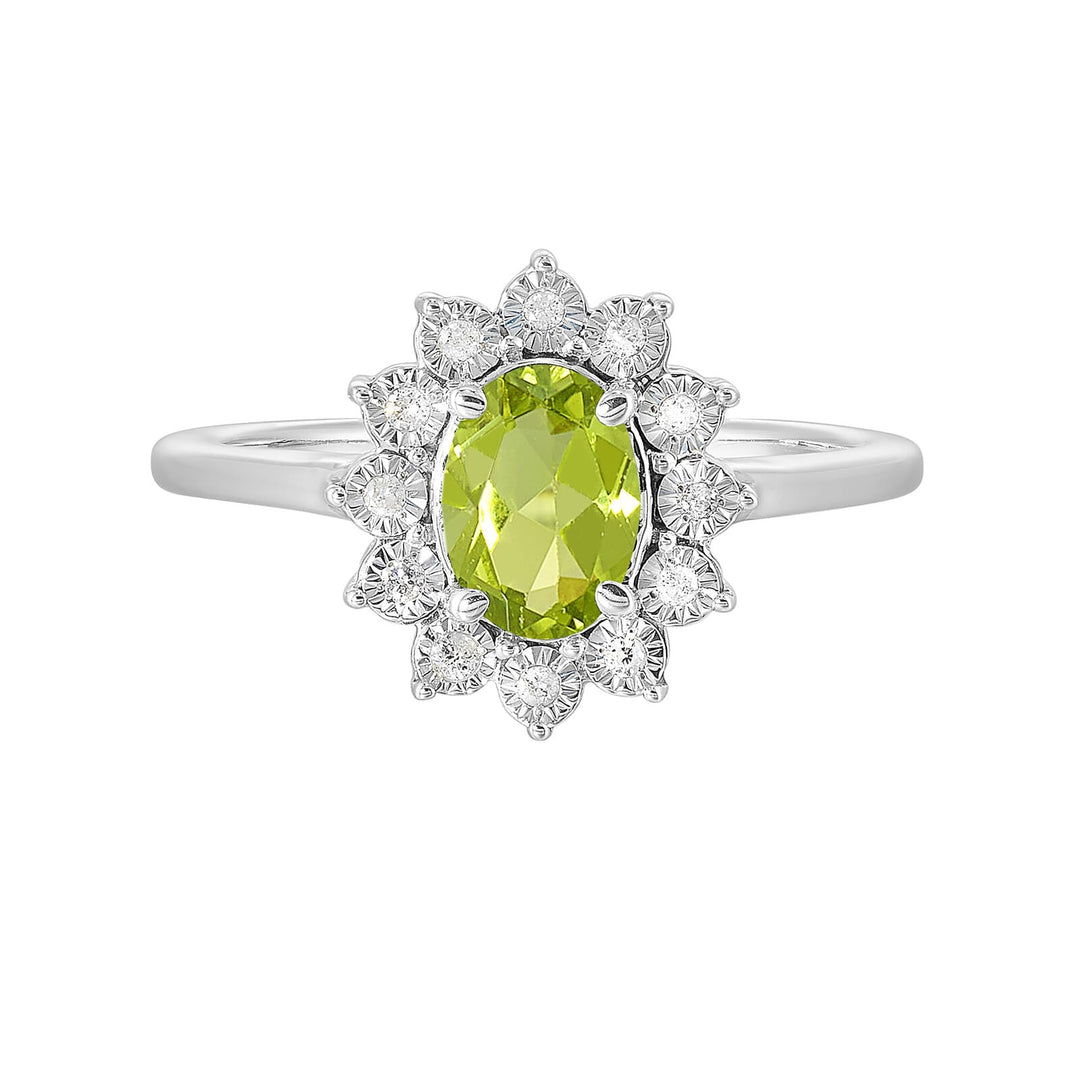 Silver Diamond 1/20Ctw & Created Peridot 1Ctw Ring