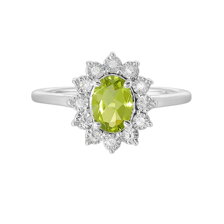 Silver Diamond 1/20Ctw & Created Peridot 1Ctw Ring