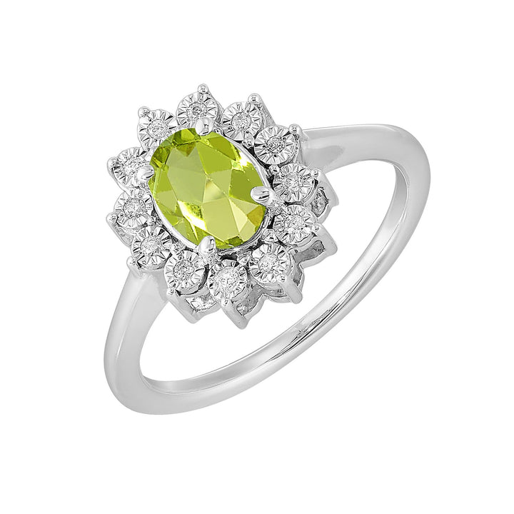 Silver Diamond 1/20Ctw & Created Peridot 1Ctw Ring
