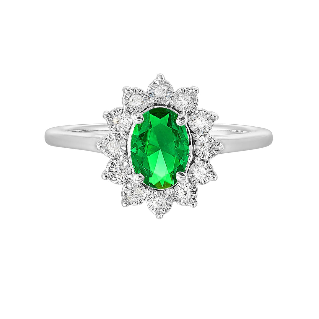 Silver Diamond 1/20Ctw & Created Emerald 1Ctw Ring