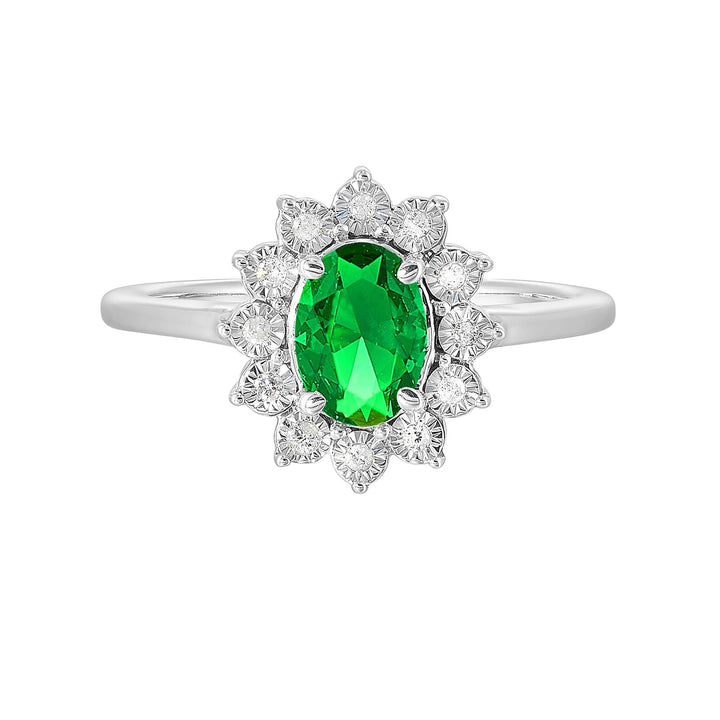 Silver Diamond 1/20Ctw & Created Emerald 1Ctw Ring