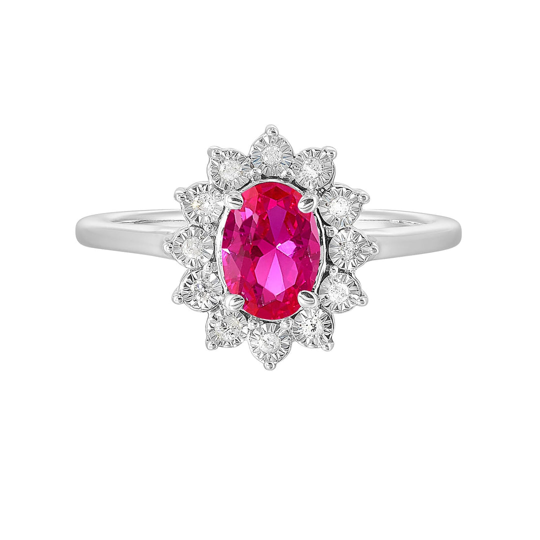 Silver Diamond 1/20Ctw & Created Ruby 1Ctw Ring