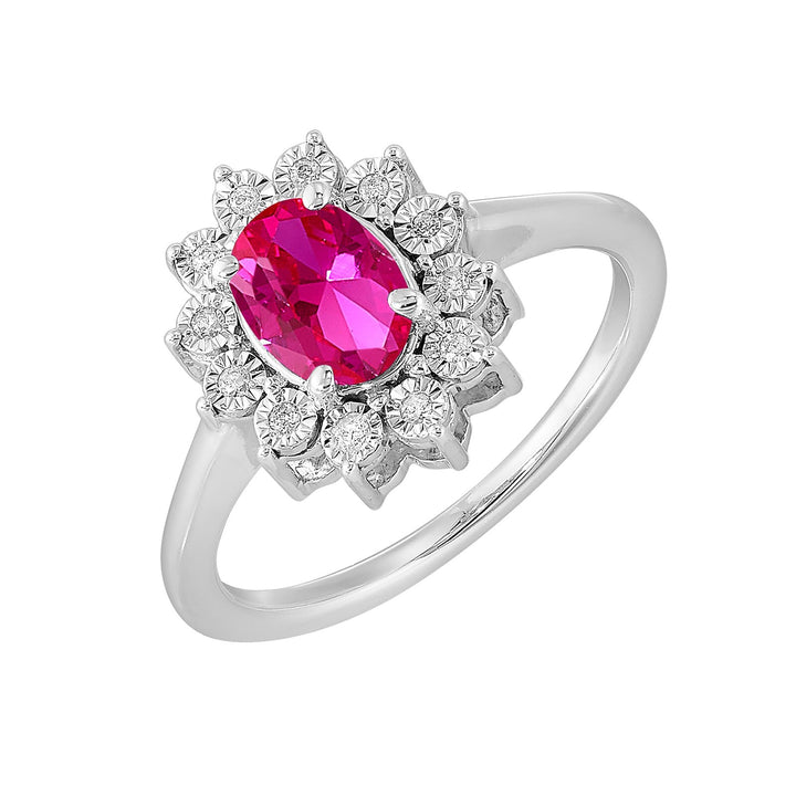 Silver Diamond 1/20Ctw & Created Ruby 1Ctw Ring