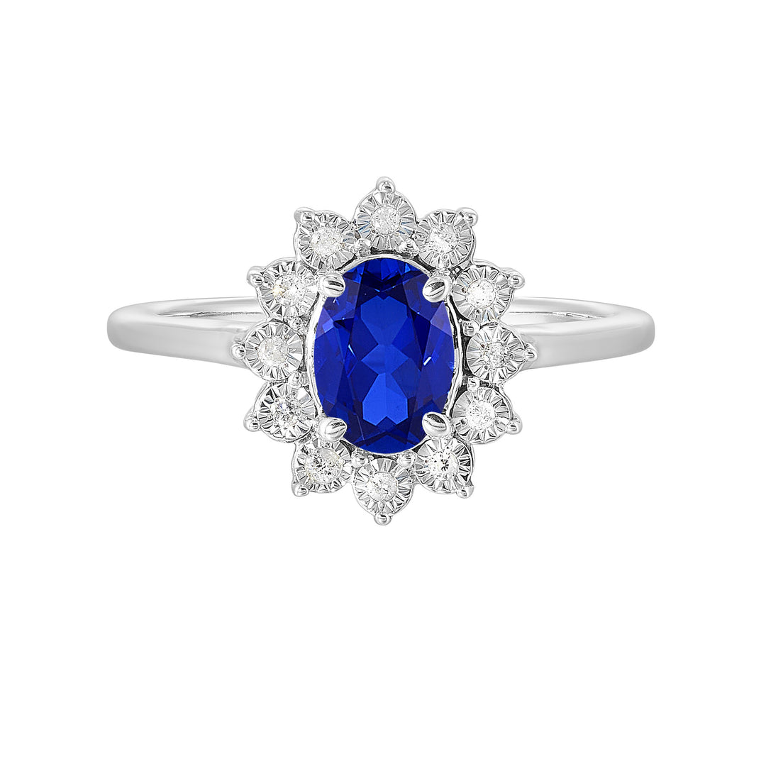 Silver Diamond 1/20Ctw & Created Sapphire 1Ctw Ring