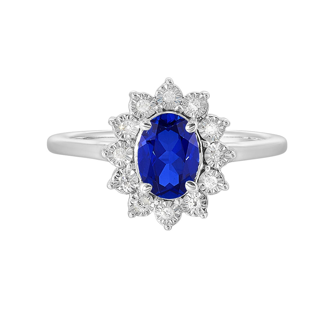 Silver Diamond 1/20Ctw & Created Sapphire 1Ctw Ring
