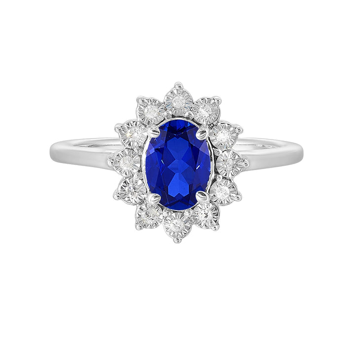 Silver Diamond 1/20Ctw & Created Sapphire 1Ctw Ring