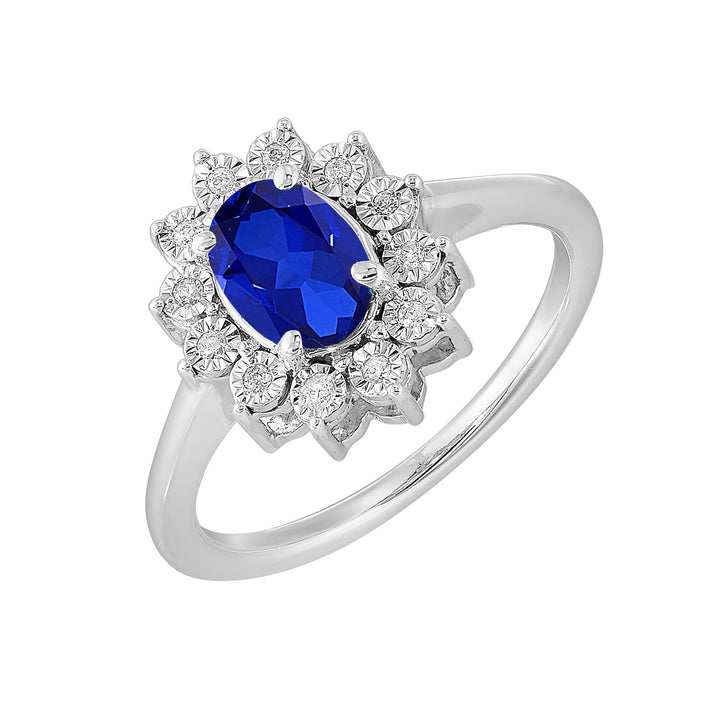 Silver Diamond 1/20Ctw & Created Sapphire 1Ctw Ring