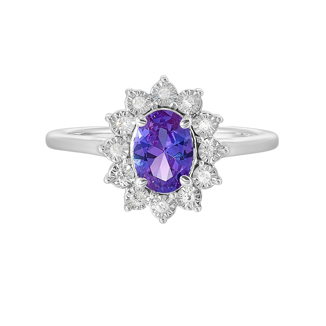 Silver Diamond 1/20Ctw & Created Syn Alexandrite 1Ctw Ring