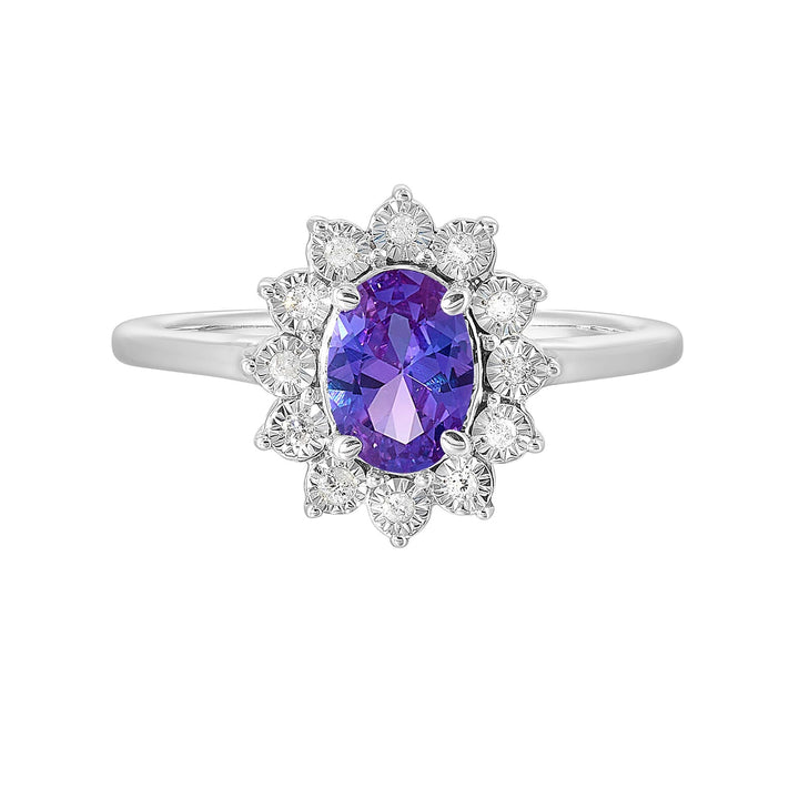 Silver Diamond 1/20Ctw & Created Syn Alexandrite 1Ctw Ring