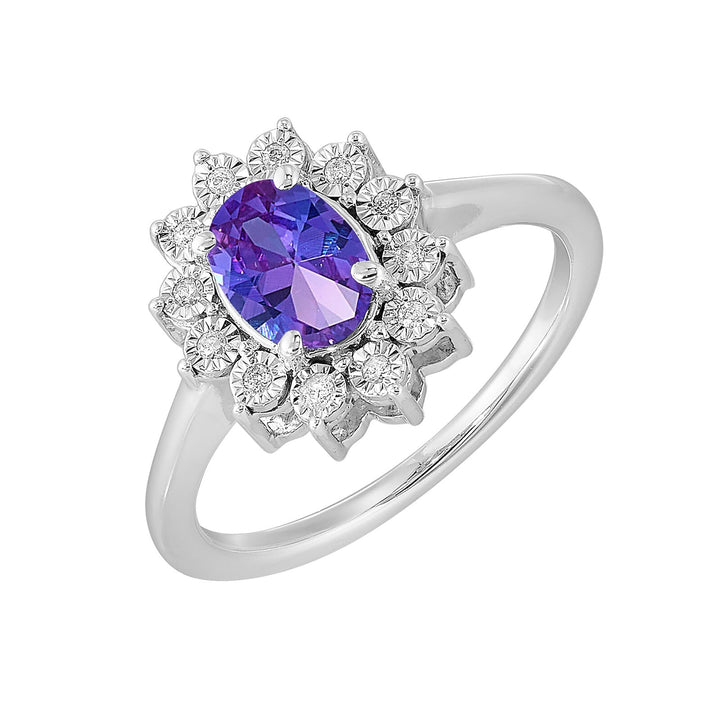 Silver Diamond 1/20Ctw & Created Syn Alexandrite 1Ctw Ring