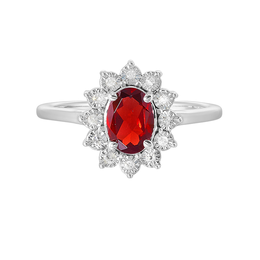 Silver Diamond 1/20Ctw & Garnet 1Ctw Ring