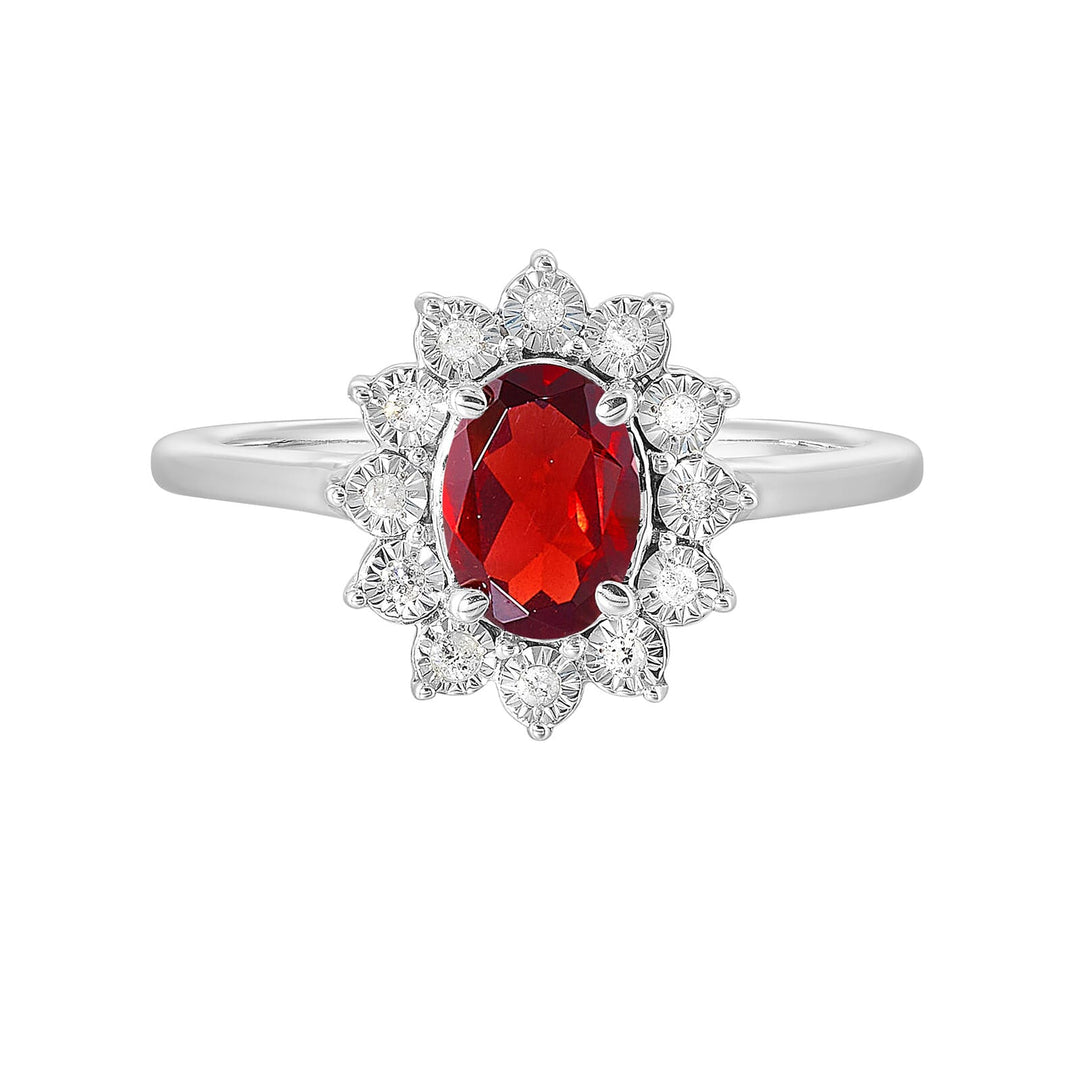 Silver Diamond 1/20Ctw & Garnet 1Ctw Ring