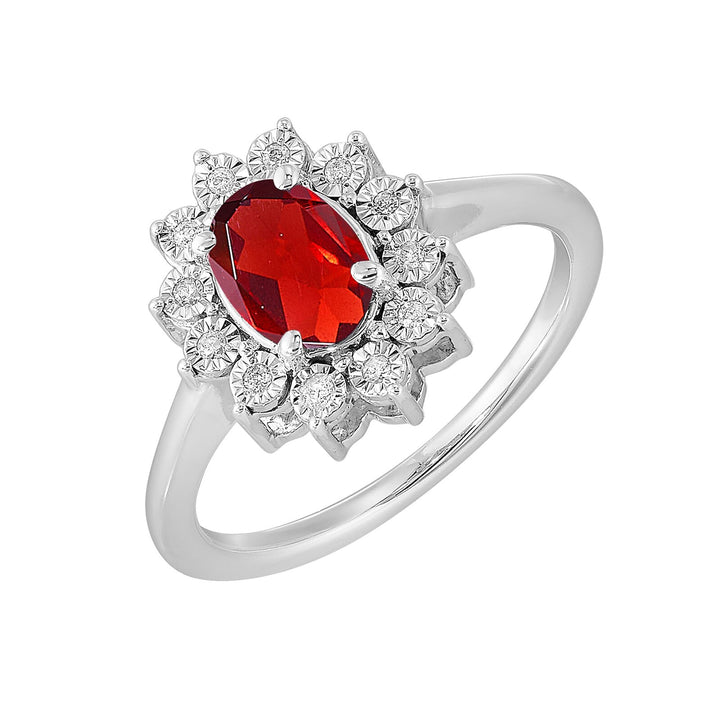 Silver Diamond 1/20Ctw & Garnet 1Ctw Ring