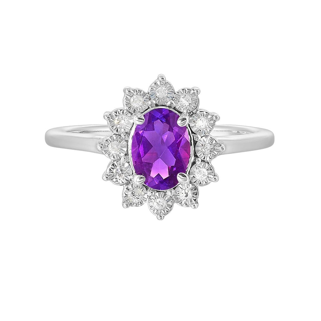 Silver Diamond 1/20Ctw & Amethyst 1Ctw Ring