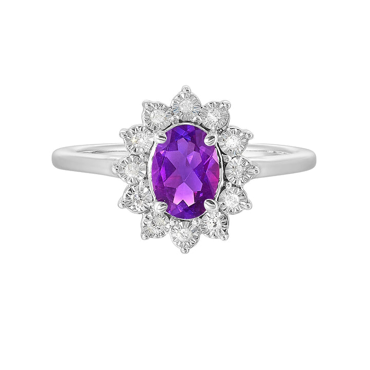 Silver Diamond 1/20Ctw & Amethyst 1Ctw Ring