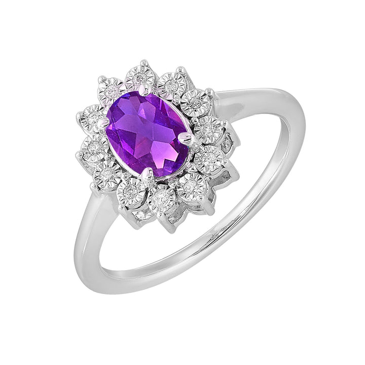 Silver Diamond 1/20Ctw & Amethyst 1Ctw Ring