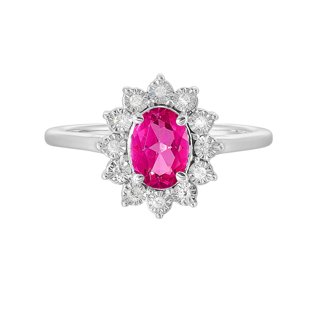 Silver Diamond 1/20Ctw & Pink Topaz 1Ctw Ring