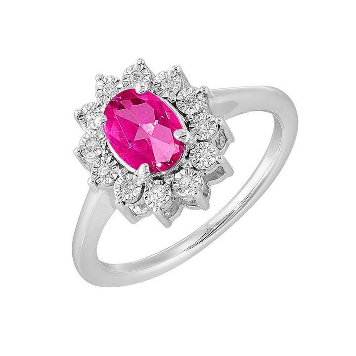 Silver Diamond 1/20Ctw & Pink Topaz 1Ctw Ring