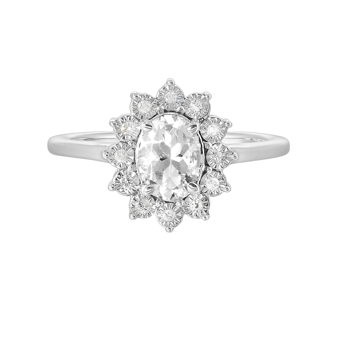 Silver Diamond 1/20Ctw & White Topaz 1Ctw Ring