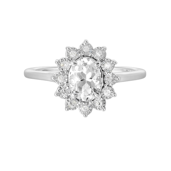 Silver Diamond 1/20Ctw & White Topaz 1Ctw Ring