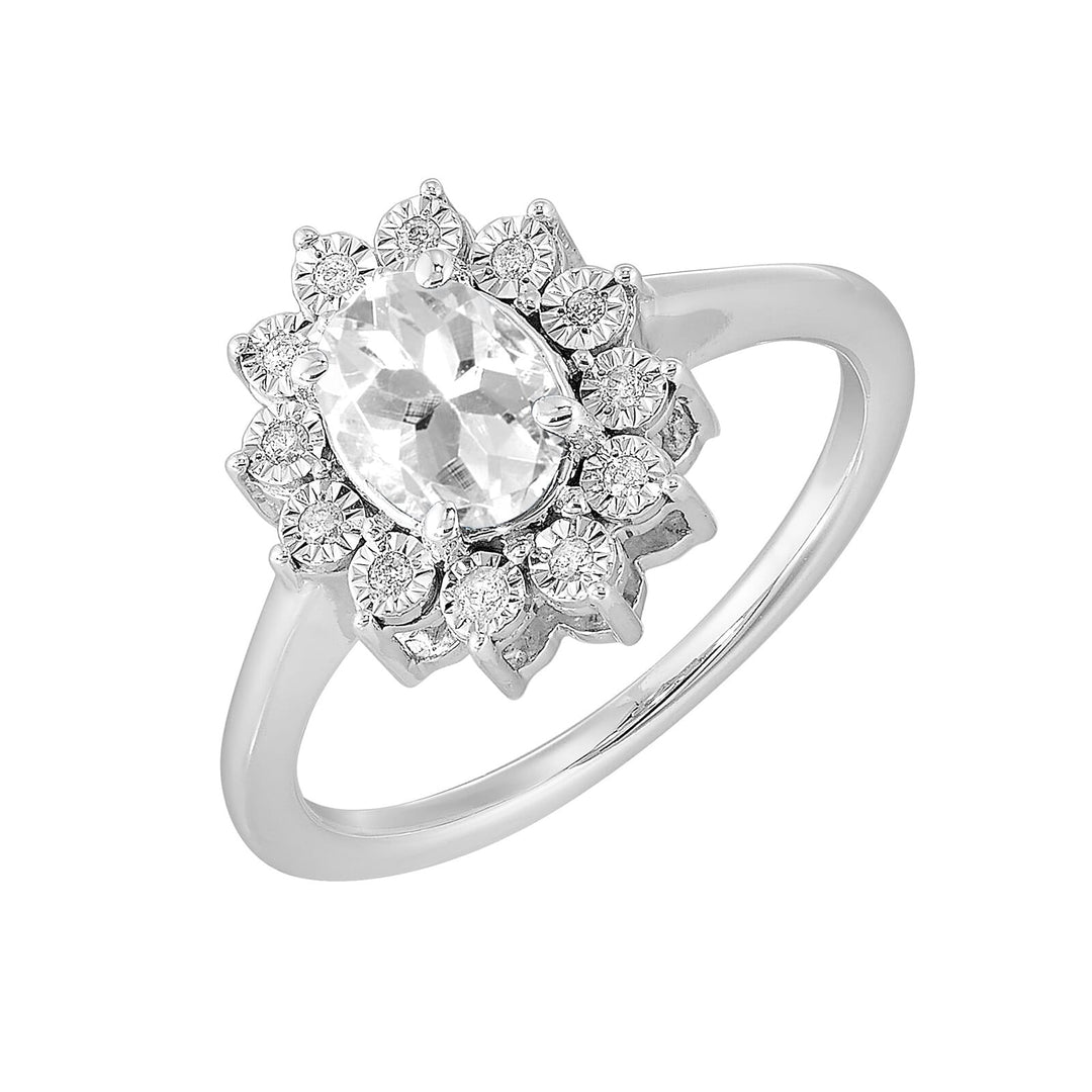 Silver Diamond 1/20Ctw & White Topaz 1Ctw Ring