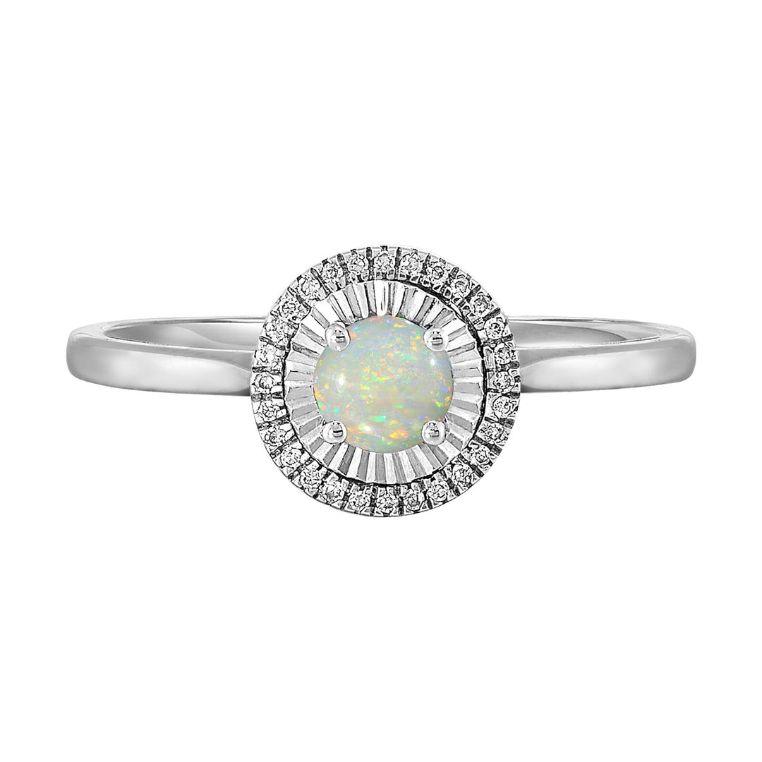 10Kt White Gold Diamond 1/25Ctw & Opal 1/6Ctw Ring