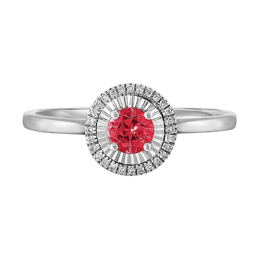 10Kt White Gold Diamond 1/25Ctw & Ruby 1/3Ctw Ring