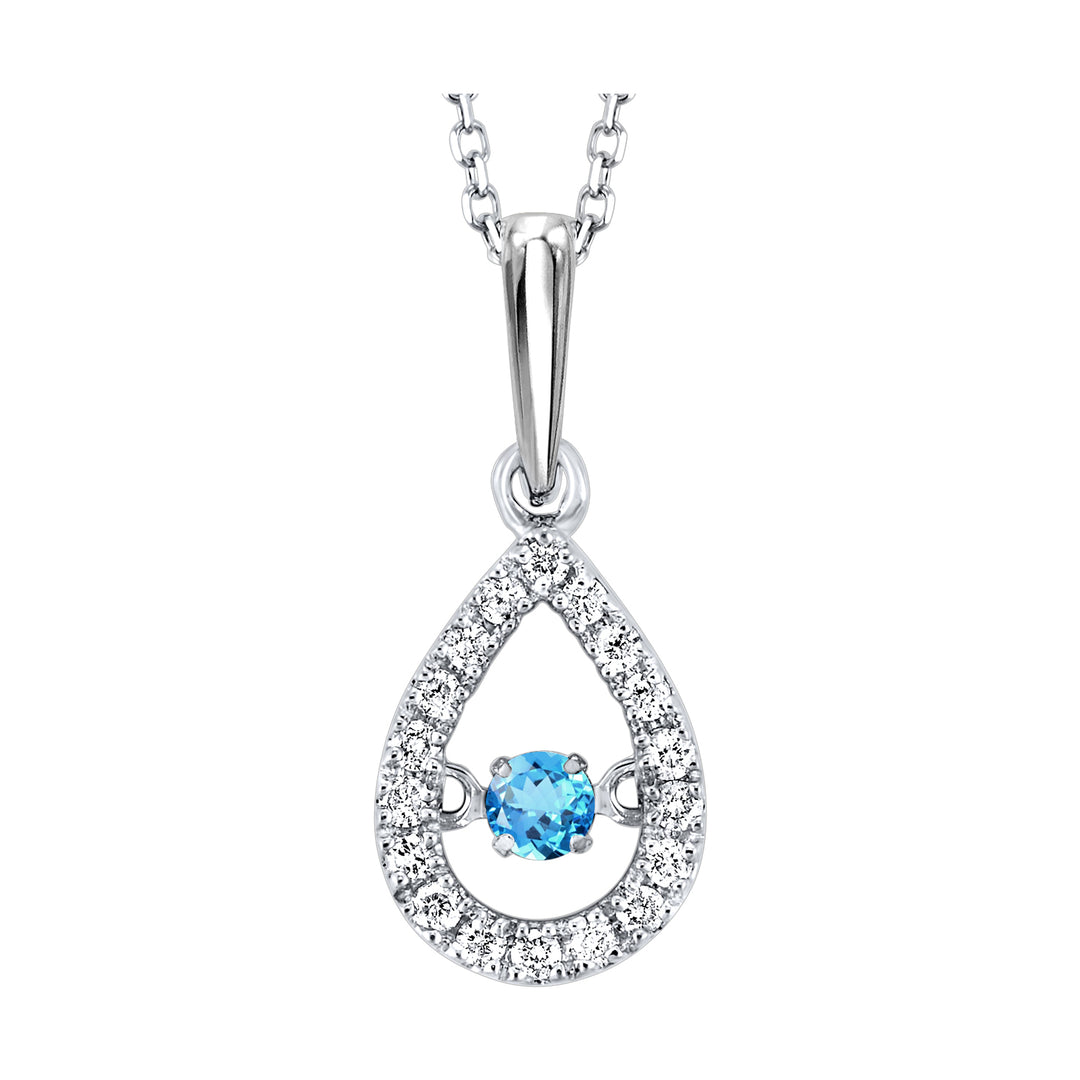 10Kt White Gold Diamond 1/8Ctw & Blew Topaz 1/20Ctw Pendant