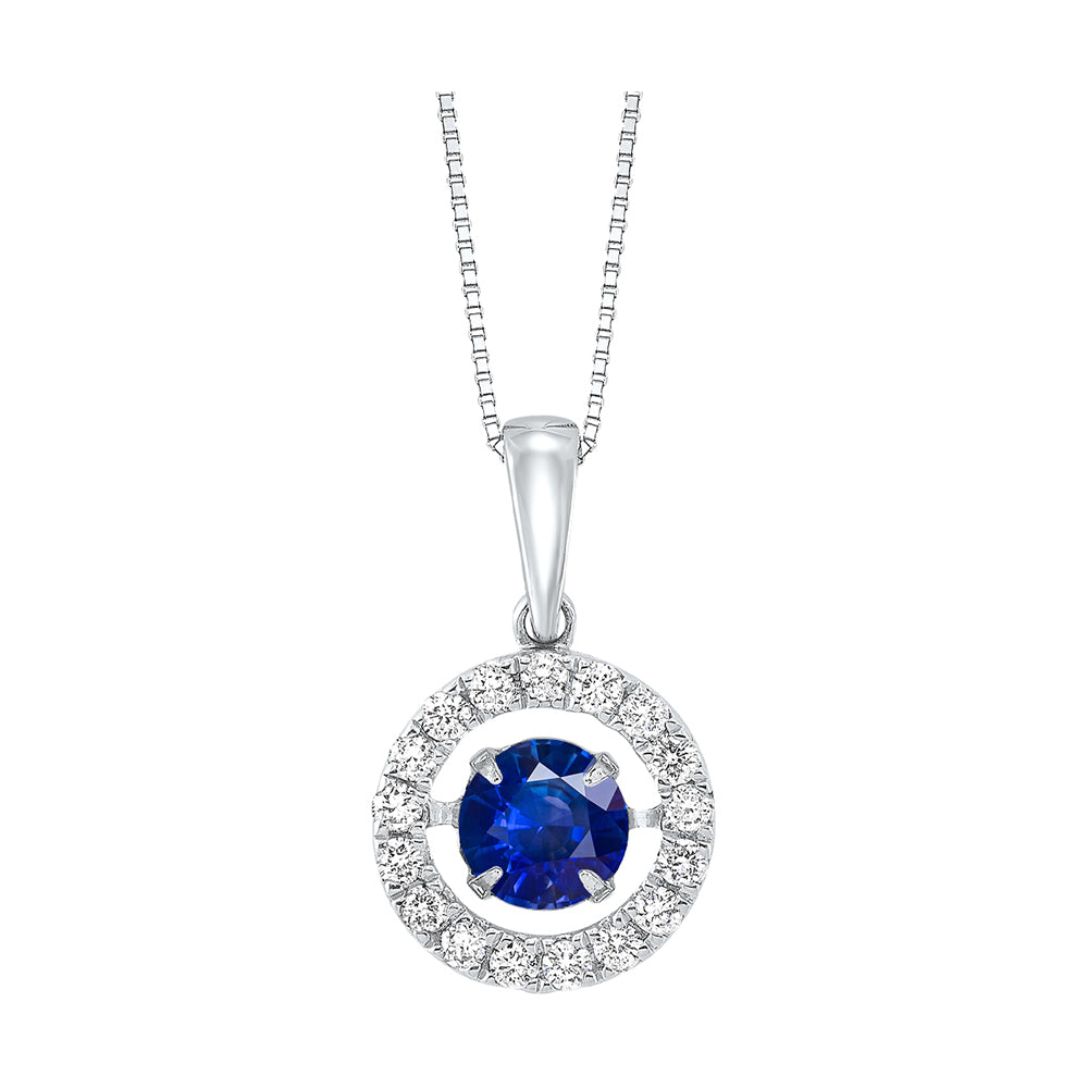 14Kt White Gold Diamond 1/4Ctw & Sapphire 1/2Ctw Pendant