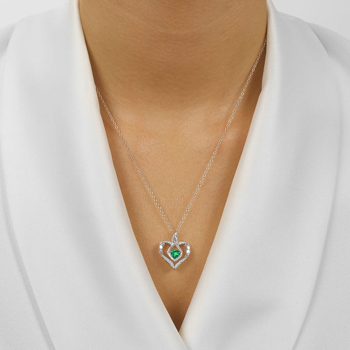 Silver Diamond 1/50Ctw & Created-Emerald 1/4Ctw Pendant