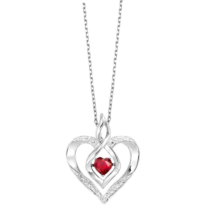 Silver Diamond 1/50Ctw & Created-Garnet 1/4Ctw Pendant
