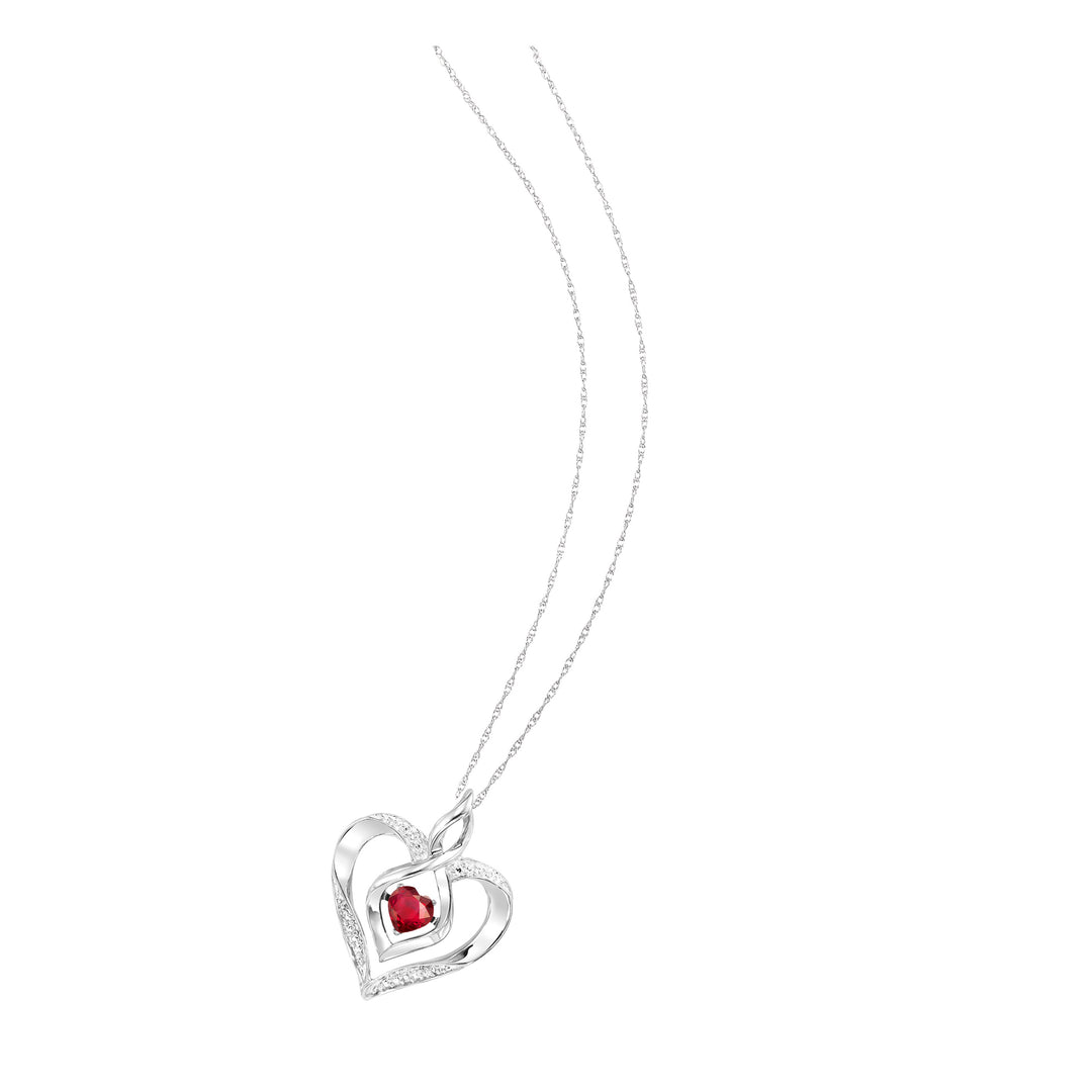 Silver Diamond 1/50Ctw & Created-Garnet 1/4Ctw Pendant