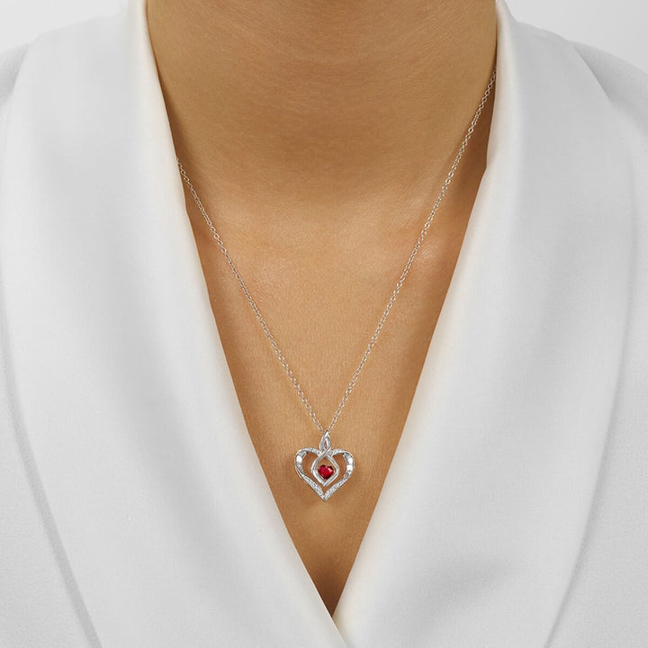Silver Diamond 1/50Ctw & Created-Garnet 1/4Ctw Pendant