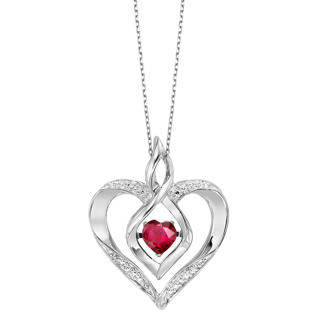 Silver Diamond 1/50Ctw & Created Ruby 1/4Ctw Pendant