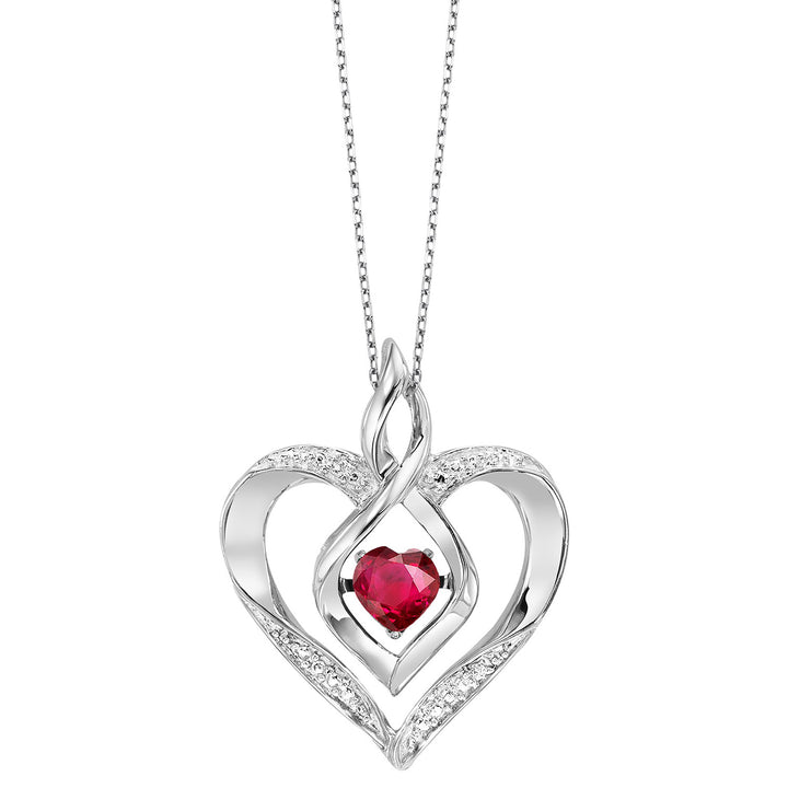 Silver Diamond 1/50Ctw & Created Ruby 1/4Ctw Pendant
