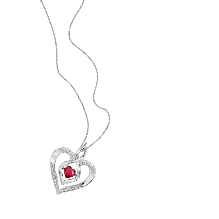 Silver Diamond 1/50Ctw & Created Ruby 1/4Ctw Pendant