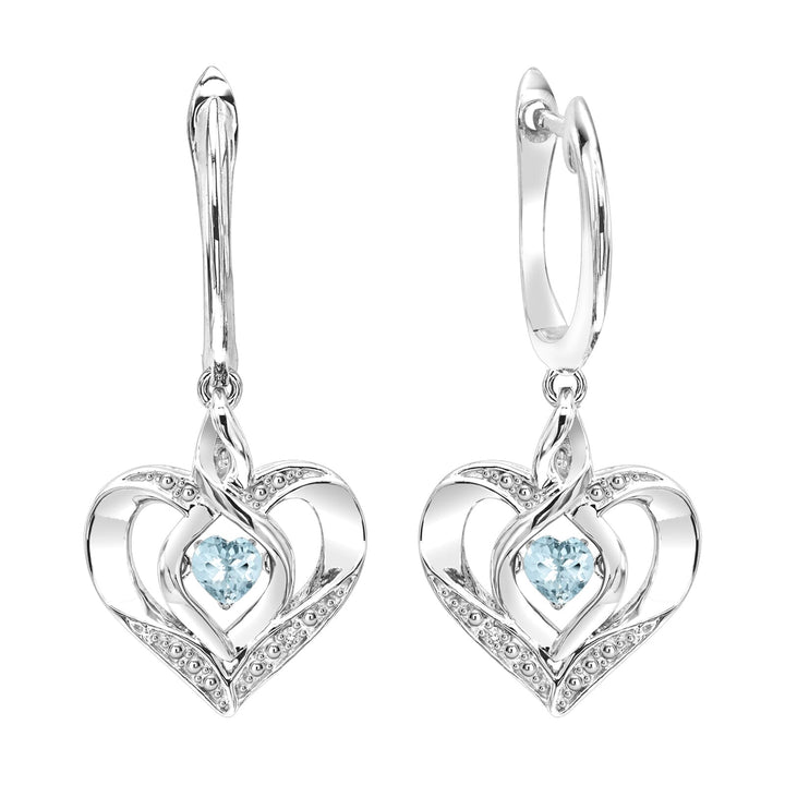 Silver Diamond 1/50Ctw & Created-Aquamarine 1/8Ctw Earring