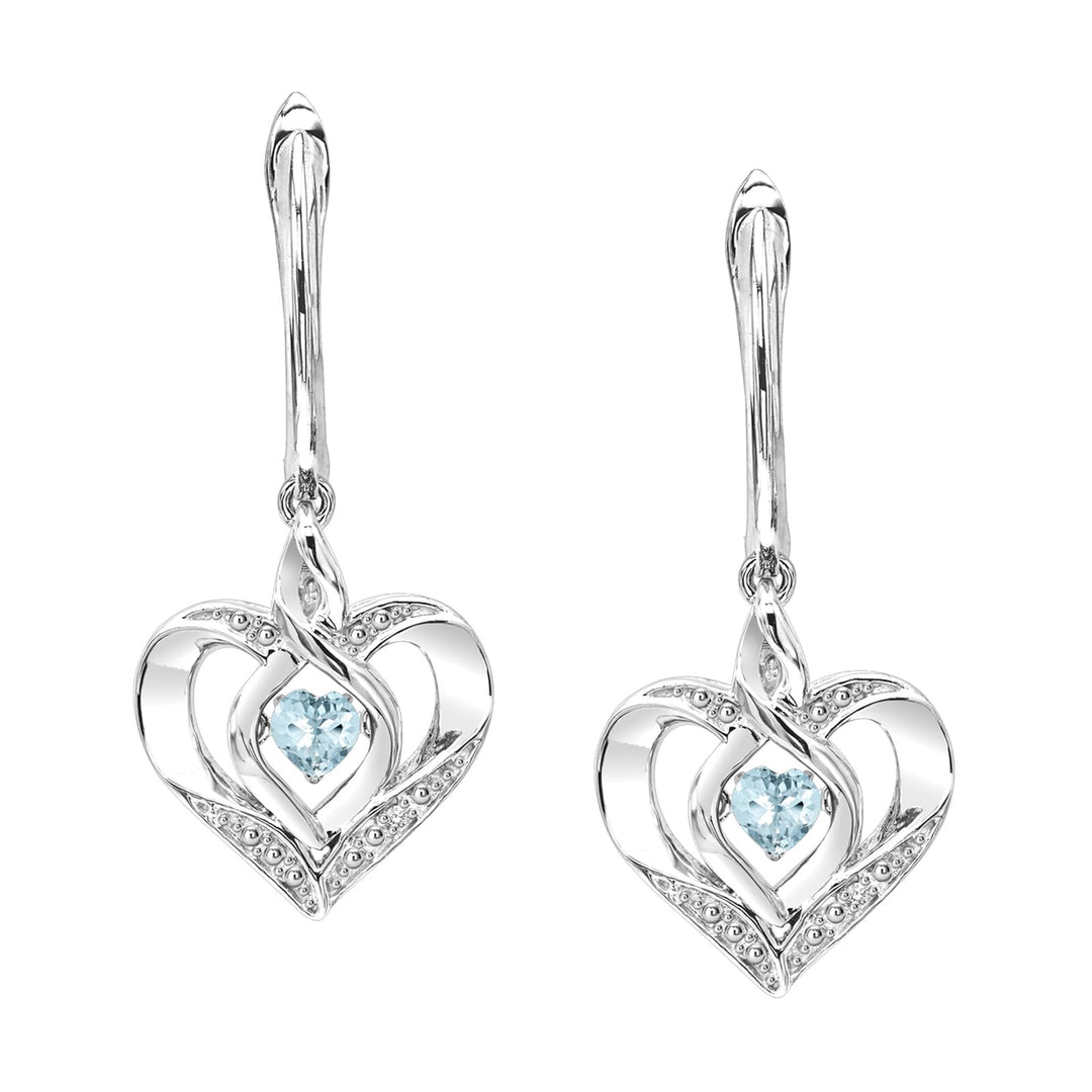 Silver Diamond 1/50Ctw & Created-Aquamarine 1/8Ctw Earring