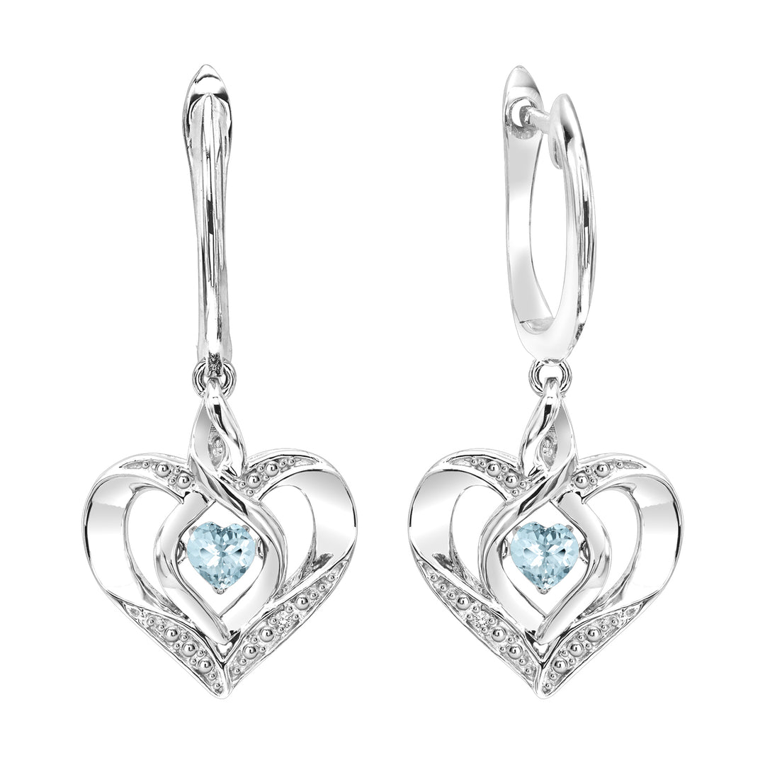Silver Diamond 1/50Ctw & Created-Aquamarine 1/4Ctw Earring
