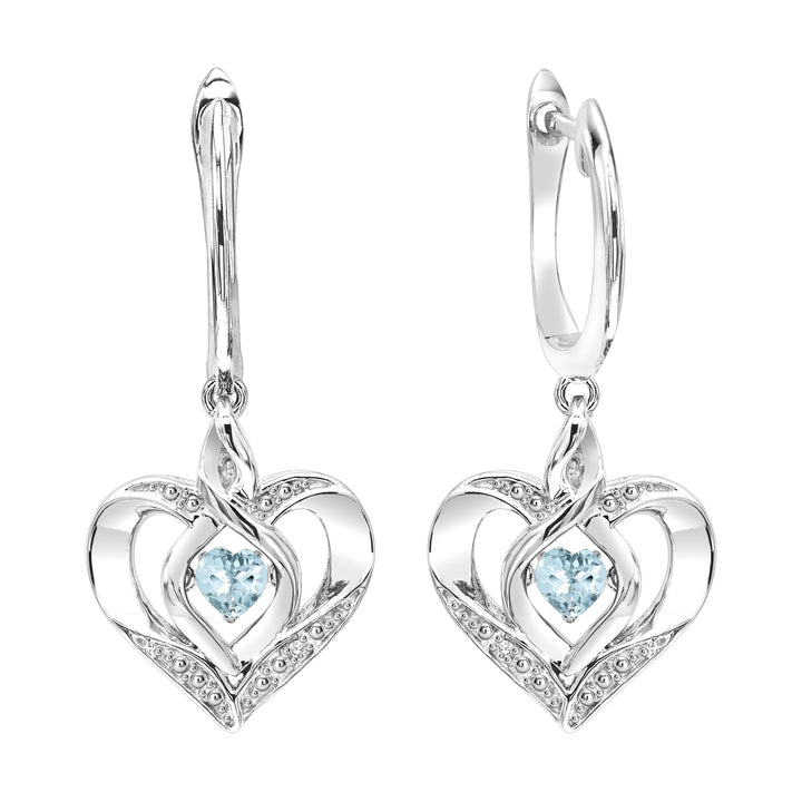 Silver Diamond 1/50Ctw & Created-Aquamarine 1/4Ctw Earring