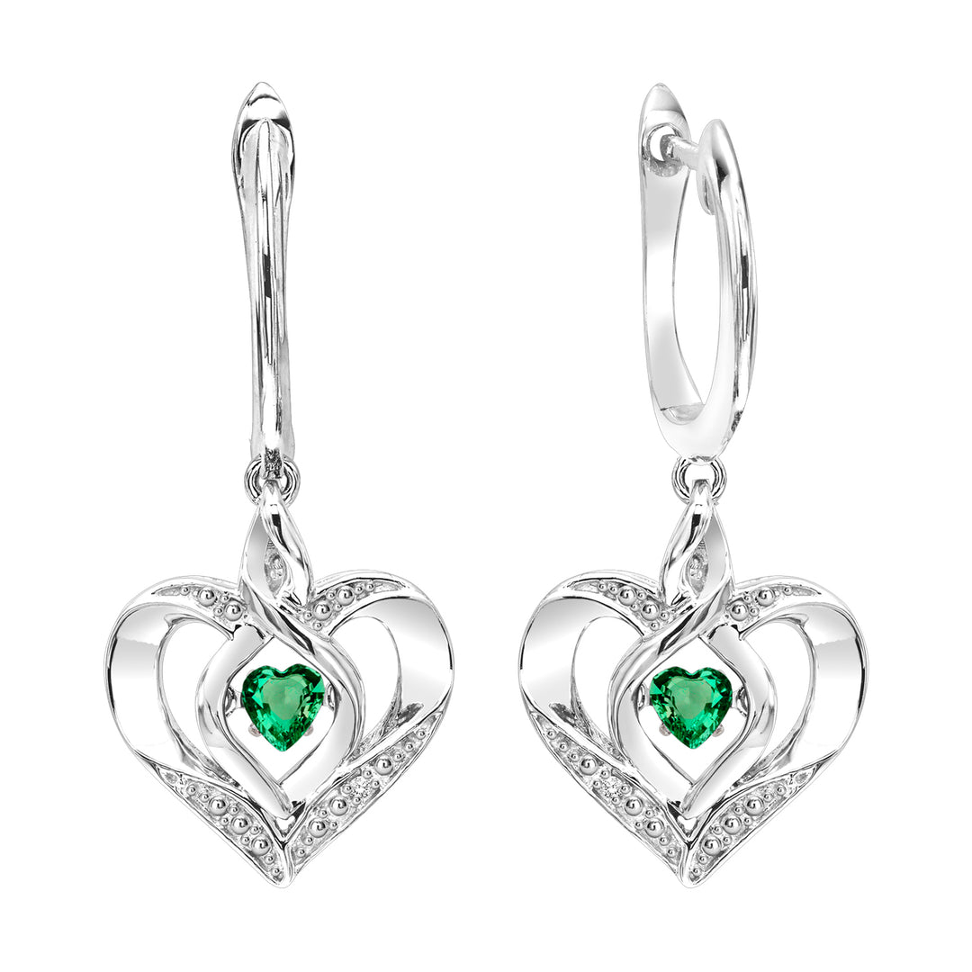 Silver Diamond 1/50Ctw & Created-Emerald 1/4Ctw Earring