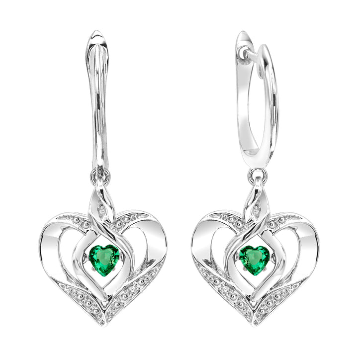 Silver Diamond 1/50Ctw & Created-Emerald 1/4Ctw Earring