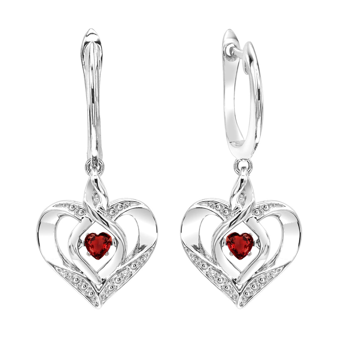 Silver Diamond 1/50Ctw & Created-Garnet 1/8Ctw Earring