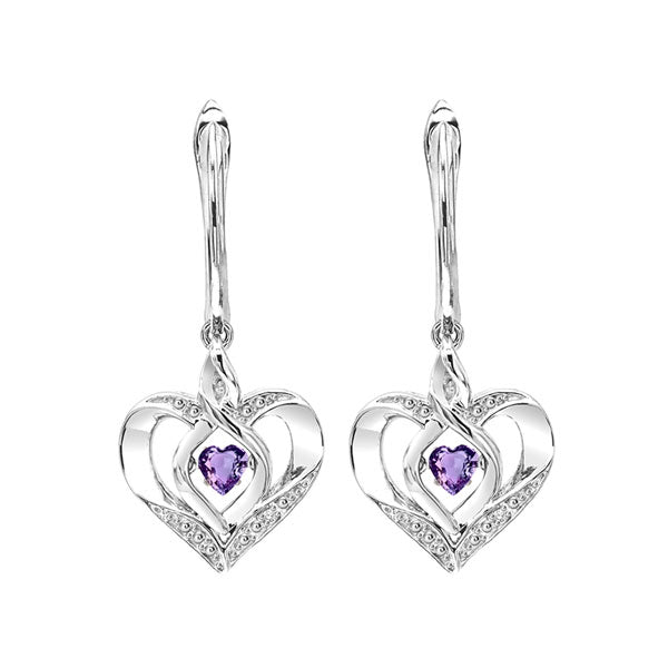 Silver Diamond 1/50Ctw & Created-Amethyst 1/8Ctw Earring